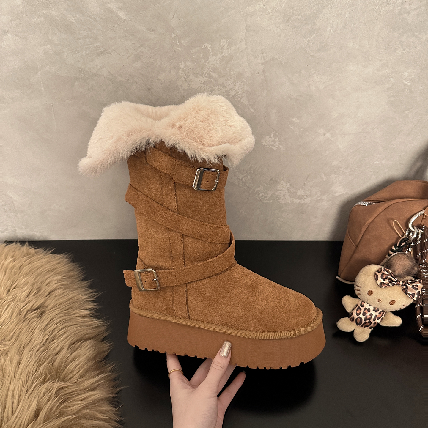厚底加绒保暖高筒长筒鞋加厚雪地靴女2025新款冬季中筒东北大棉鞋