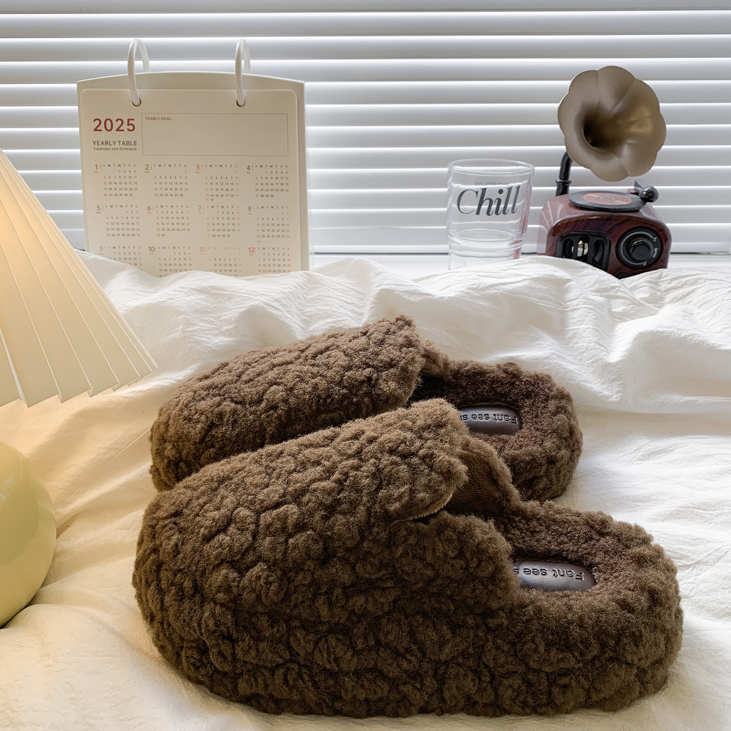 松糕厚底包头毛毛拖鞋女外穿2025秋冬新款保暖加绒一脚蹬增高棉拖