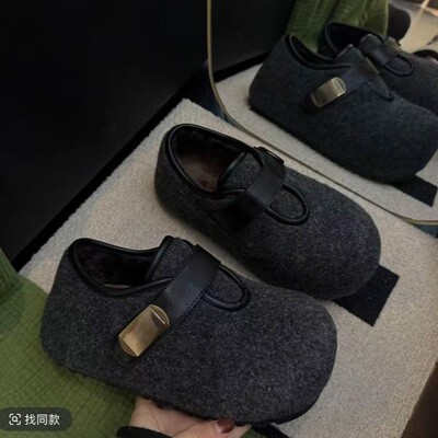韩版内增高复古百搭勃肯毛毛鞋女2025秋冬新款魔术贴加绒玛丽珍鞋