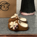 复古卡通勃肯鞋加绒包头半拖鞋女外穿2025新款秋冬厚底内增高棉拖
