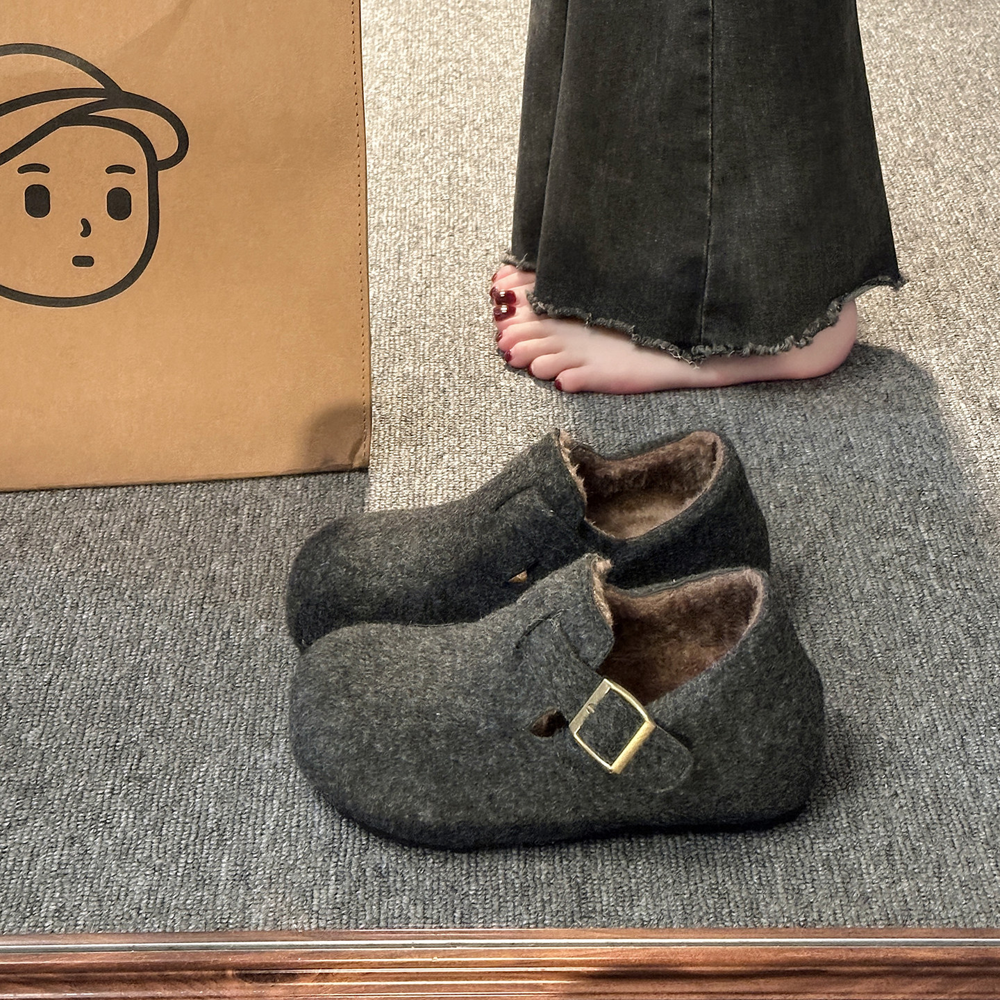 8cm内增高灰色毛呢子勃肯鞋女2026冬季厚底加绒保暖毛毛鞋棉鞋子,女鞋,勃肯鞋/软木鞋,淘宝优惠券,粉丝福利购,淘宝优惠卷