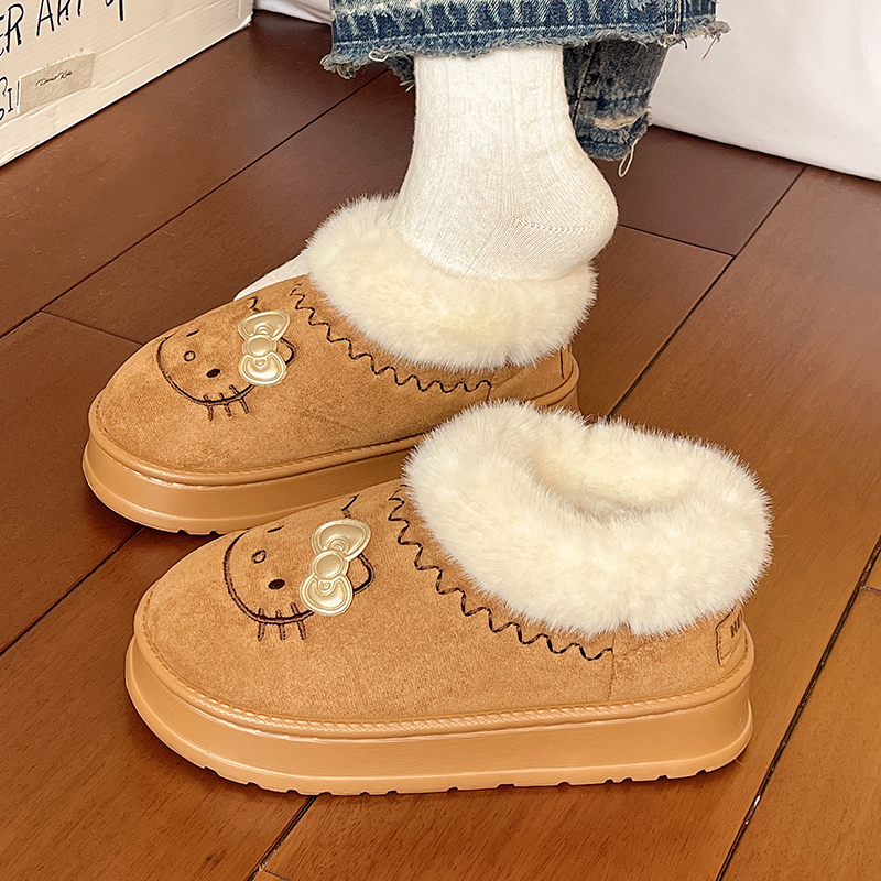 蓬松糯糯kt猫~！巨厚ins可爱包跟毛毛棉拖鞋女冬季厚底保暖雪地靴