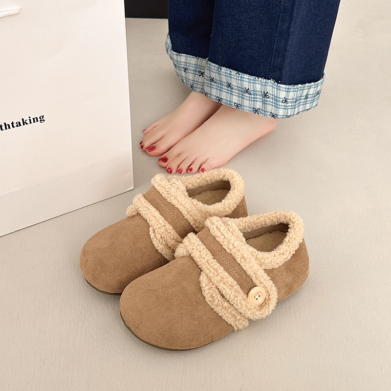 加绒厚底勃肯鞋女冬外穿魔术贴毛毛鞋保暖棉鞋2025新款粉色棉鞋