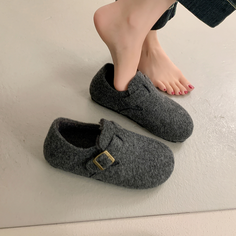 内增高灰色毛呢加绒全包勃肯鞋女2025冬季新款雪地靴玛丽珍二棉鞋