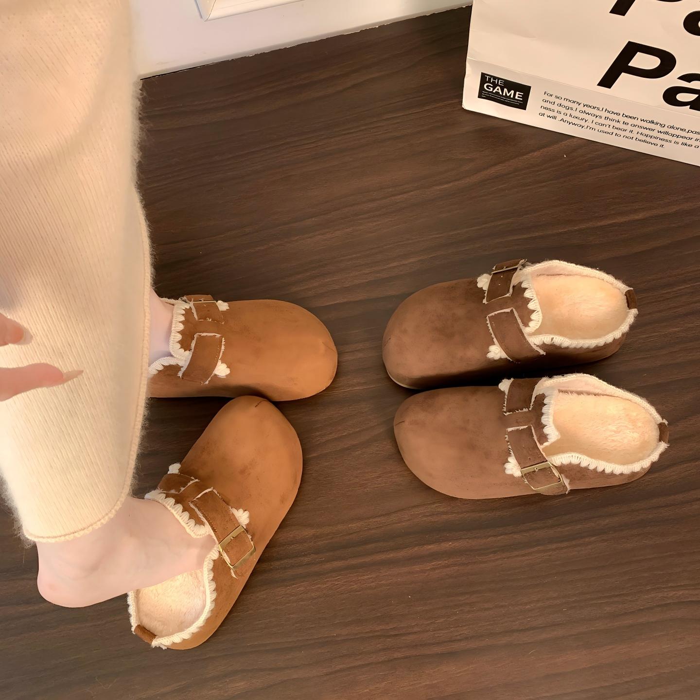 厚底内增高加绒包头半拖鞋女外穿2025新款秋冬一脚蹬毛毛勃肯棉拖