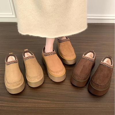 5CM增高厚底包头半拖毛毛鞋女外穿冬季新款懒人雪地加绒棉勃肯鞋