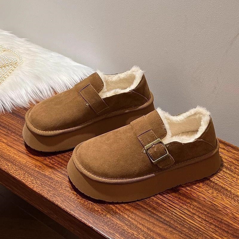 厚底勃肯鞋女加绒加厚雪地靴2025新款冬季女鞋皮毛一体博肯大棉鞋