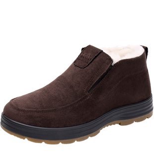 东北纯羊毛爸爸男棉鞋冬季老北京防滑牛筋底加绒保暖大码老人布鞋