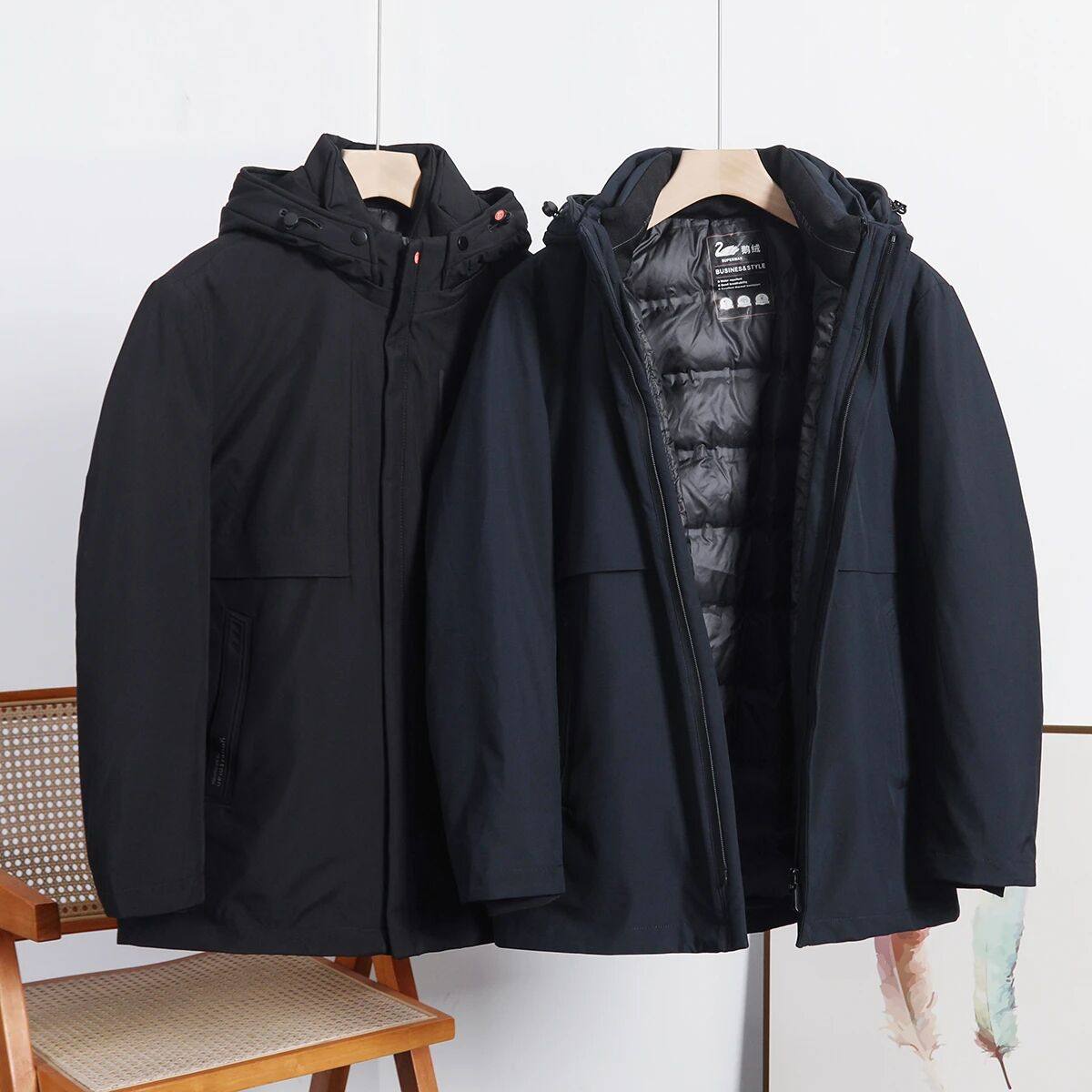 三合一鹅绒服 轻商务冬季男士连帽90%白鹅绒中长款抗寒保暖羽绒服,男装,羽绒服,淘宝优惠券,粉丝福利购,淘宝优惠卷