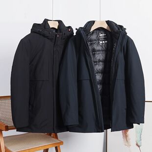 三合一鹅绒服 轻商务冬季男士连帽90%白鹅绒中长款抗寒保暖羽绒服