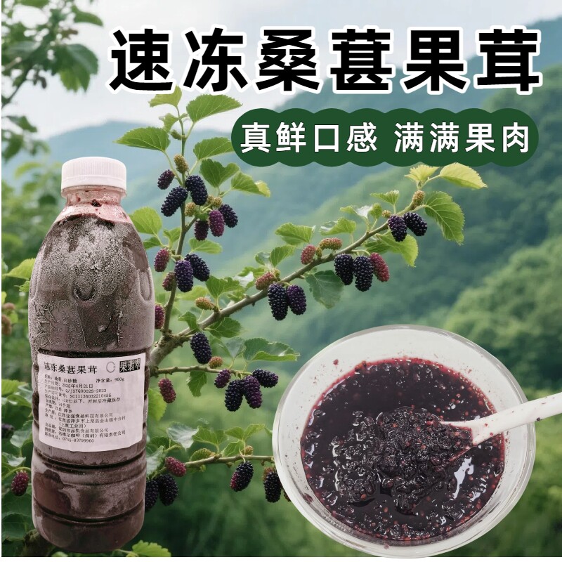 亚强冷冻桑葚果粒果块果肉黑桑莓莓杨梅果茸乌漆嘛黑奶茶专用原料