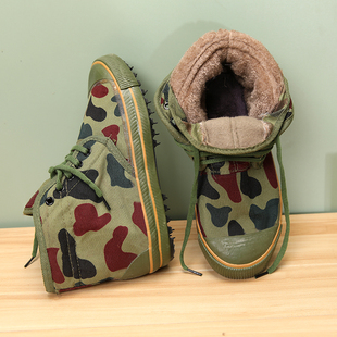 加绒解放鞋男帆布胶鞋民工工地劳动干活劳保迷彩鞋子军训高帮鞋女