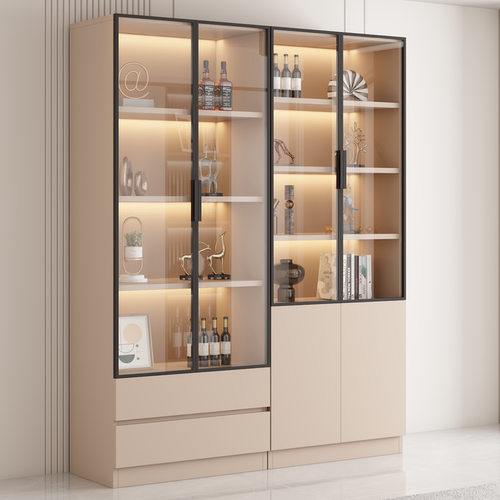 实木生态板书柜带玻璃门家用客厅玩具收纳柜防尘儿童书架展示柜子