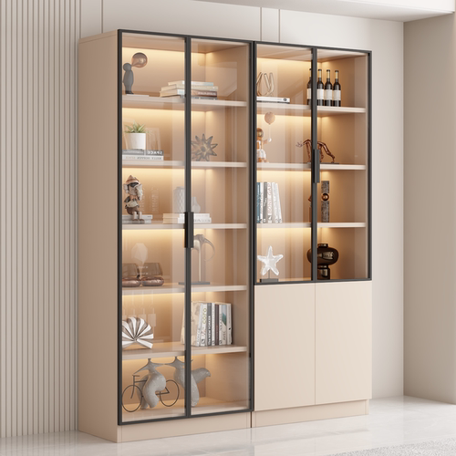 实木生态板书柜带玻璃门家用客厅玩具收纳柜防尘儿童书架展示柜子