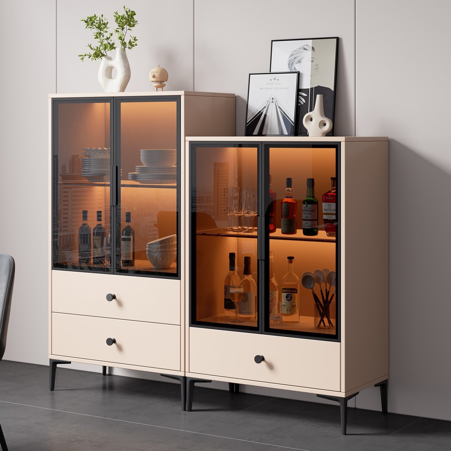 实木酒柜餐边柜客厅茶水柜边柜简约现代玻璃门储物柜餐厅厨房柜子