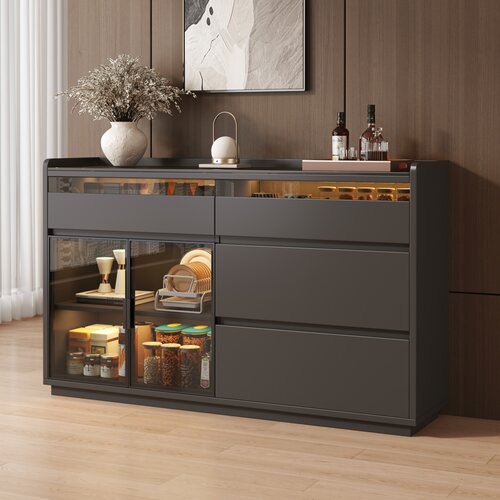 实木岩板餐边柜一体靠墙多功能客厅茶水柜置物柜家用厨房储物橱柜