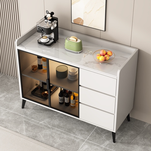 实木岩板餐边柜靠墙储物柜家用客厅玻璃门茶水边柜厨房收纳置物柜