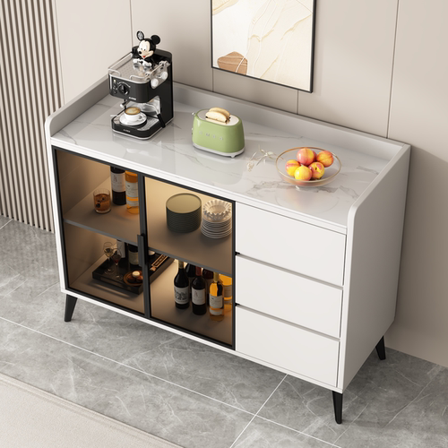 实木岩板餐边柜靠墙储物柜家用客厅玻璃门茶水边柜厨房收纳置物柜