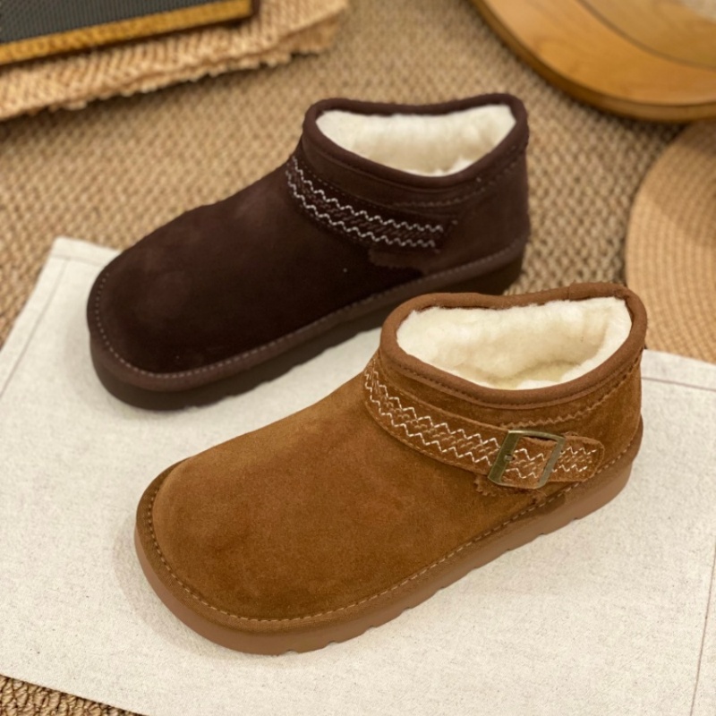 勃肯鞋女羊羔毛加绒保暖短靴2025冬季百搭磨砂防滑毛绒棉鞋平底女