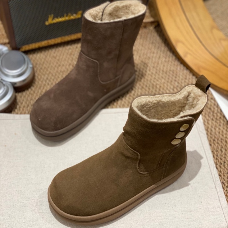 磨砂皮厚底雪地靴女2025冬季新款羊羔毛复古舒适加绒保暖防滑棉靴