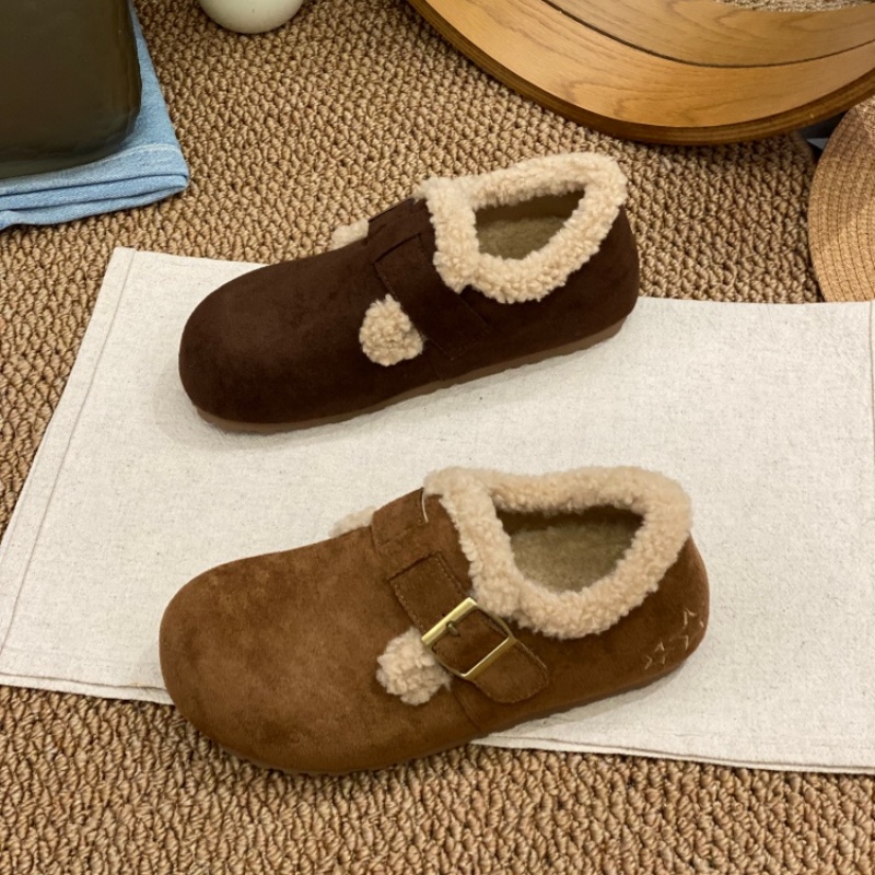 羊羔毛保暖加绒勃肯鞋女2025秋冬款毛毛鞋一脚蹬懒人软底棉鞋女款