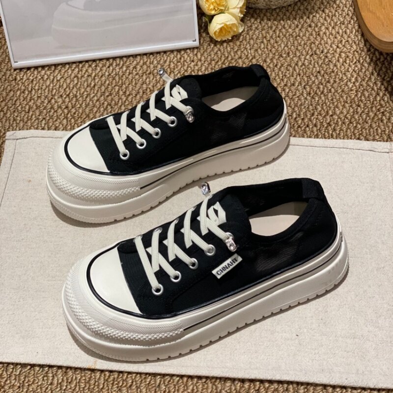 厚底增高帆布系带圆头凉鞋女夏