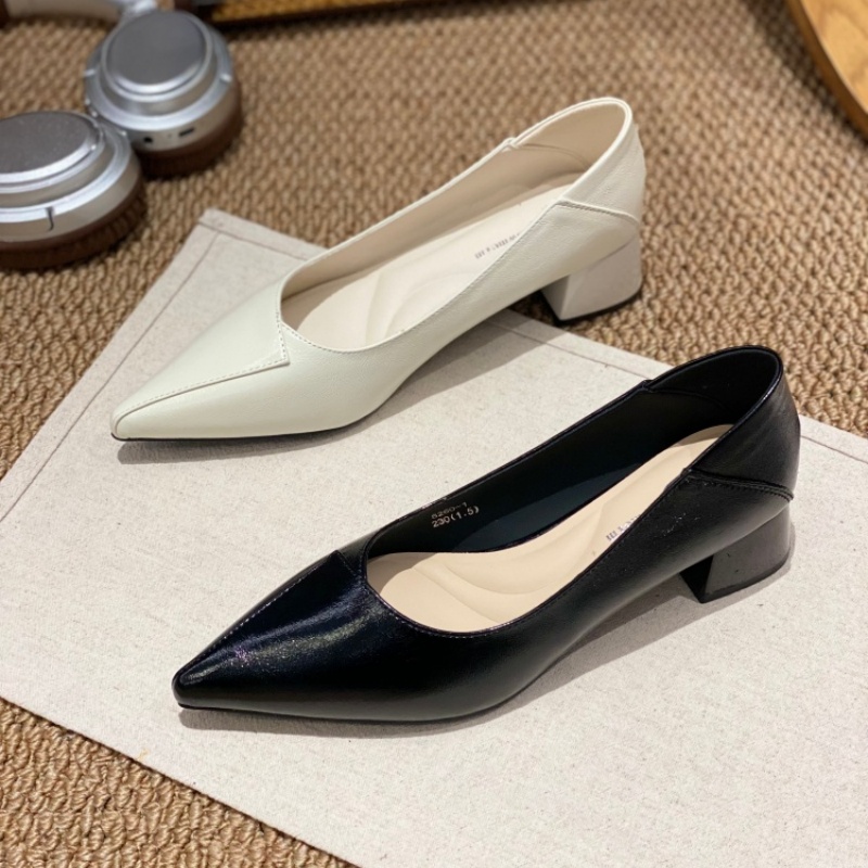 2025冬季爆款法式尖头粗跟单鞋女职业高级感百搭软皮气质通勤鞋女