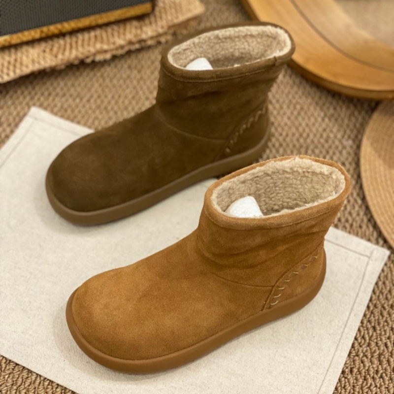 2025冬季新款羊羔毛翻毛皮雪地靴女加绒一脚蹬保暖短靴平底棉鞋女