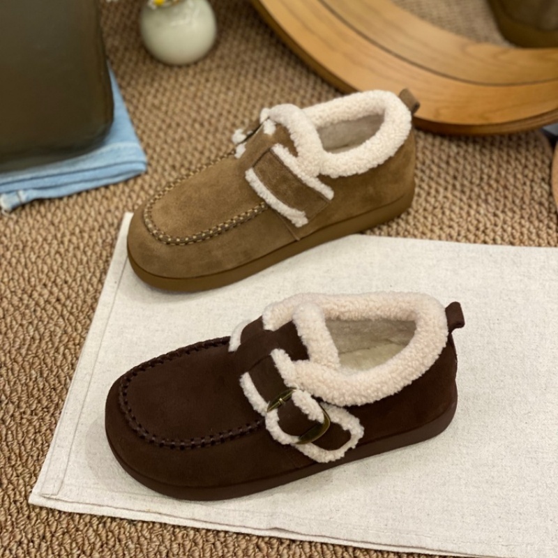 毛绒勃肯鞋女2025冬季新款韩版时尚休闲鞋懒人一脚蹬反绒皮棉鞋女