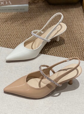 法式水钻尖头玛丽珍鞋女2026春季新款粗跟浅口单鞋气质高级感女款