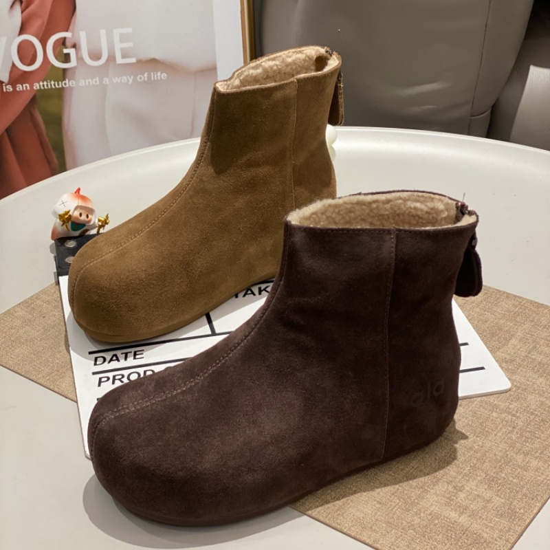 勃肯鞋女2025冬季加绒保暖真皮一脚蹬羊羔毛短靴舒适轻便雪地靴女