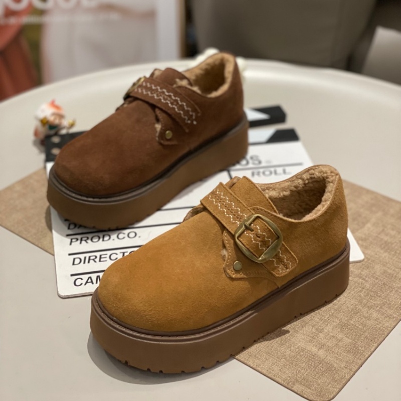 加绒勃肯鞋女2025冬季新款魔术贴百搭羊羔毛保暖软底不累脚棉鞋女