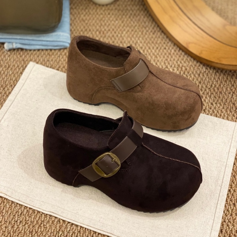 勃肯鞋女2025秋冬新款磨砂皮带扣懒人一脚蹬内增高舒适软底单鞋女