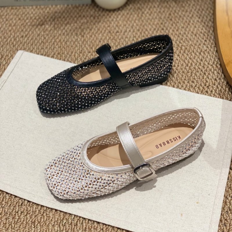 2026春季爆款法式镂空编织玛丽珍鞋女水钻一字带平底方头单鞋仙女,女鞋,玛丽珍鞋,淘宝优惠券,粉丝福利购,淘宝优惠卷