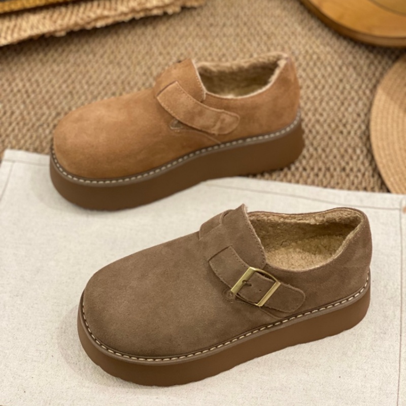 厚底全包加绒勃肯鞋女2025冬季新款魔术贴休闲皮带扣单鞋保暖棉鞋