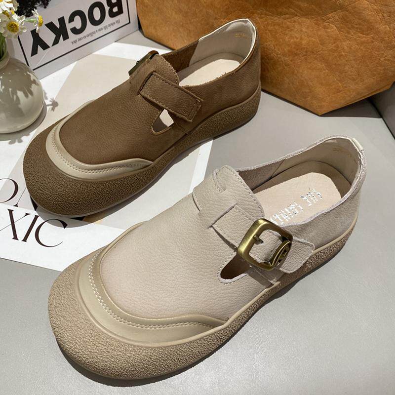 秋季真皮复古女鞋中老年皮单鞋平底软底软面妈妈鞋休闲旅游皮鞋女