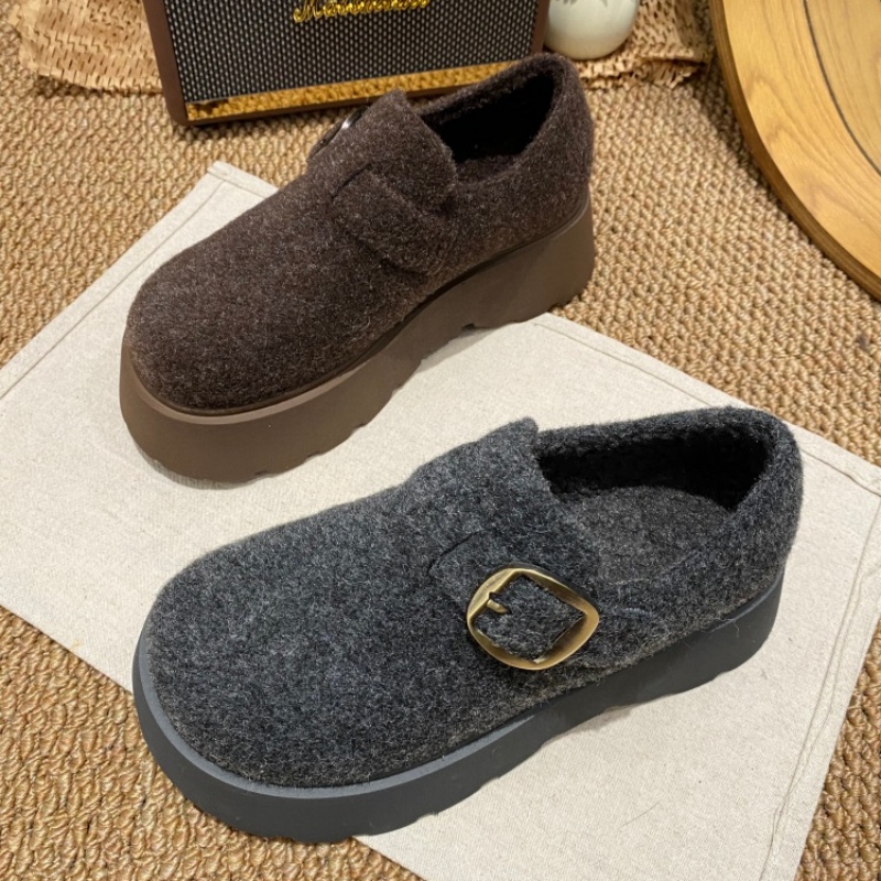 厚底毛绒勃肯鞋女2025新款冬季平底圆头保暖一脚蹬磨砂皮休闲鞋女