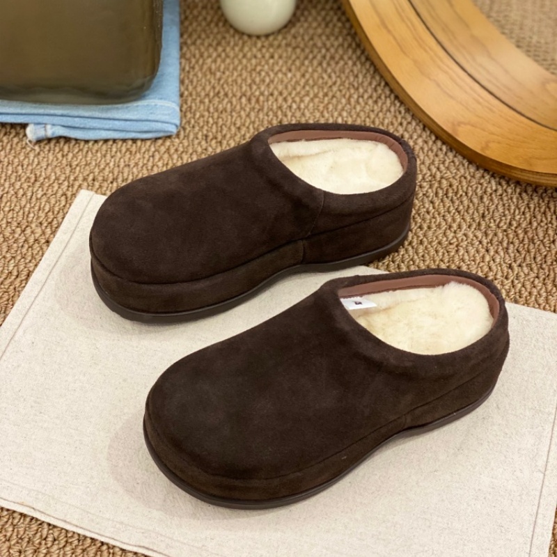 2025秋冬款勃肯鞋女包头半拖鞋一脚蹬懒人磨砂羊羔毛保暖软木鞋女