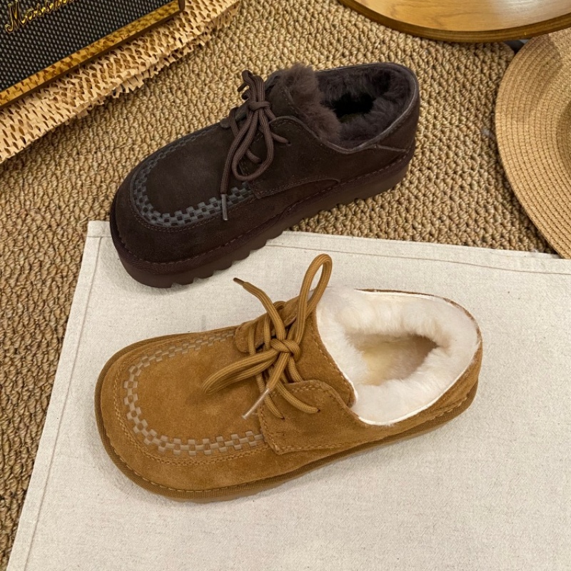 2025反绒皮毛绒勃肯鞋女冬季加绒保暖外穿系带羊羔毛休闲鞋软木鞋