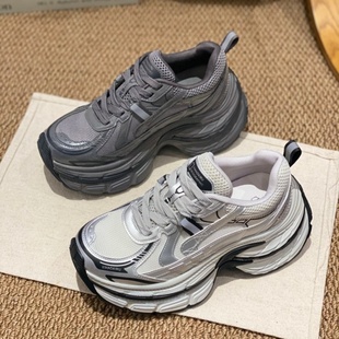 防滑松糕底圆头系带鞋 厚底复古老爹鞋 增高运动鞋 爆款 女 女2025冬季