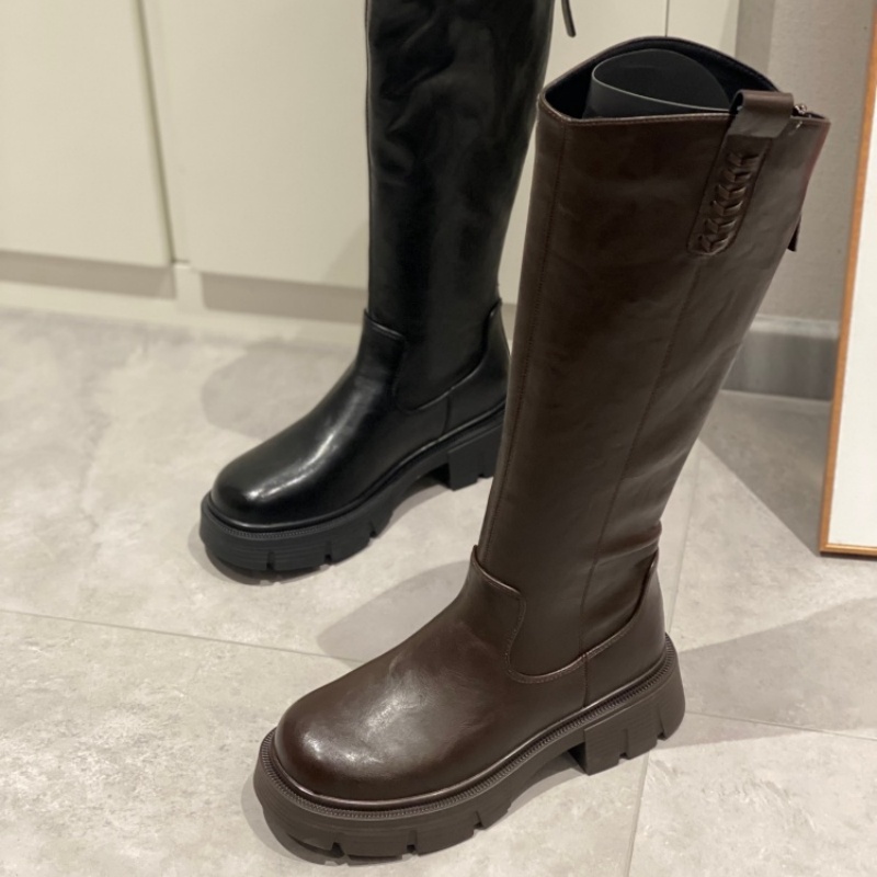 厚底骑士靴女2025冬季新款加绒长筒靴显高不过膝皮带扣后拉链长靴