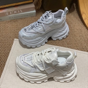 防滑系带圆头运动休闲鞋 新款 松糕增高百搭女 女2025冬季 厚底老爹鞋