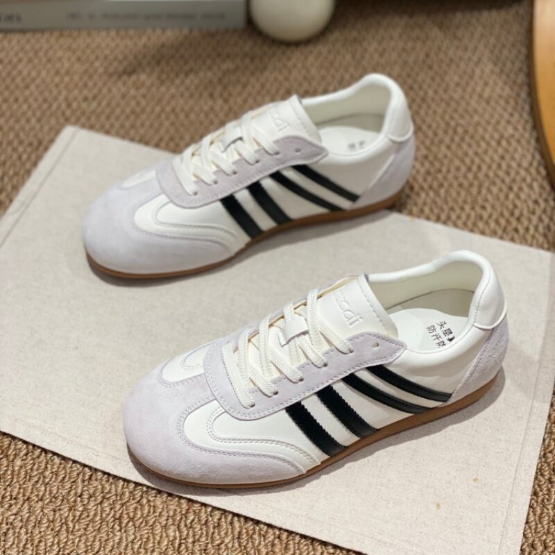 2026新款复古德训鞋女低帮圆头日常三条杠系带百搭休闲运动鞋防滑