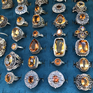 凉玥 尼泊尔纯手工制作blandy级顶色收藏毕业级925纯银黄水晶戒指