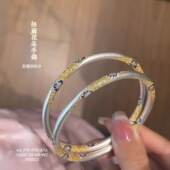 纯银999.9国风新中式 珐琅彩手镯女描金闭口银镯子七夕礼物送女友