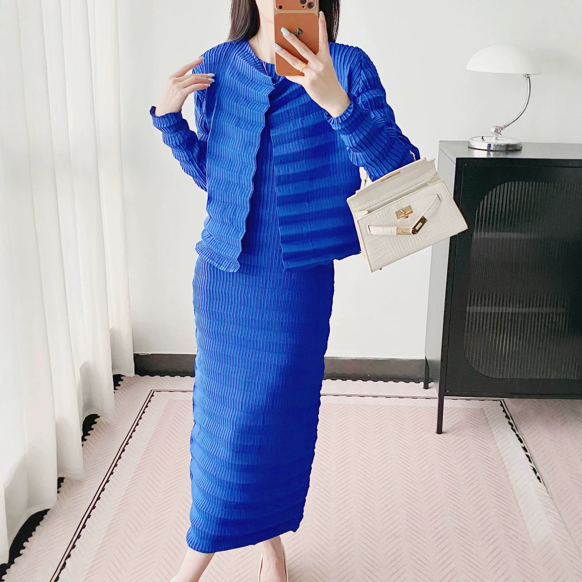三宅风手工褶皱秋季套装女长袖开休闲运动套装