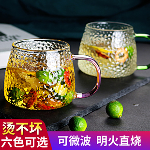 简约水杯耐热带把茶杯泡茶喝水杯子 锤纹玻璃杯ins风家用水壶套装
