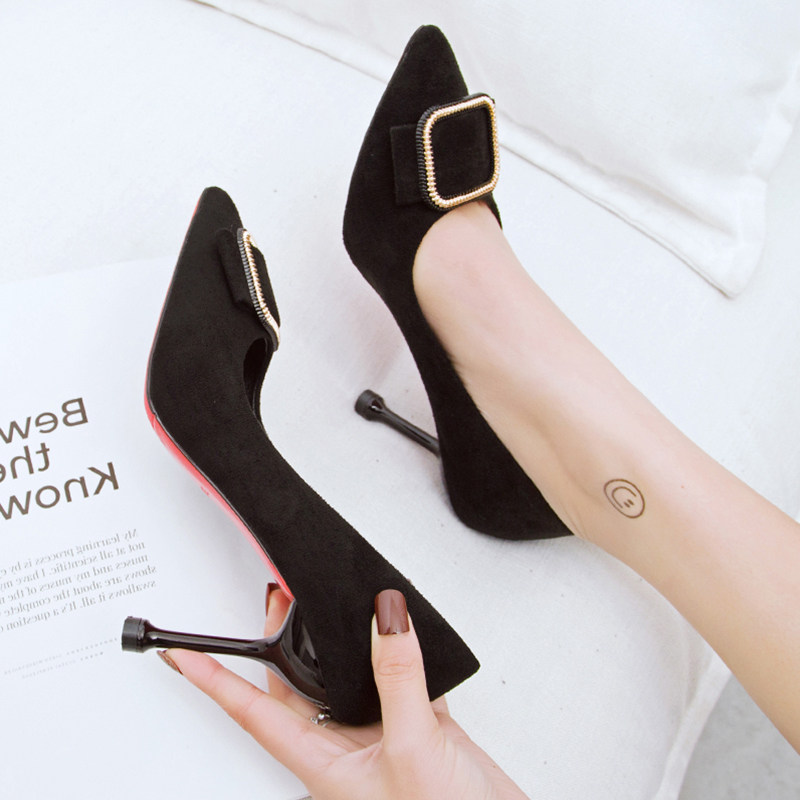 black Suede High-heeled shoes Tip Stiletto Middle heel grace Versatile OL Occupation work interview Single shoes 6cm8cmin the Women's Shoes, Low shoes  category - from Buy2taobao.com to provide professional Taobao agent buy service