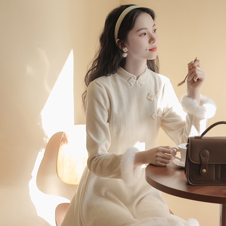 冬季新中式改良旗袍小个子新年战袍女秋冬连衣裙内搭裙子