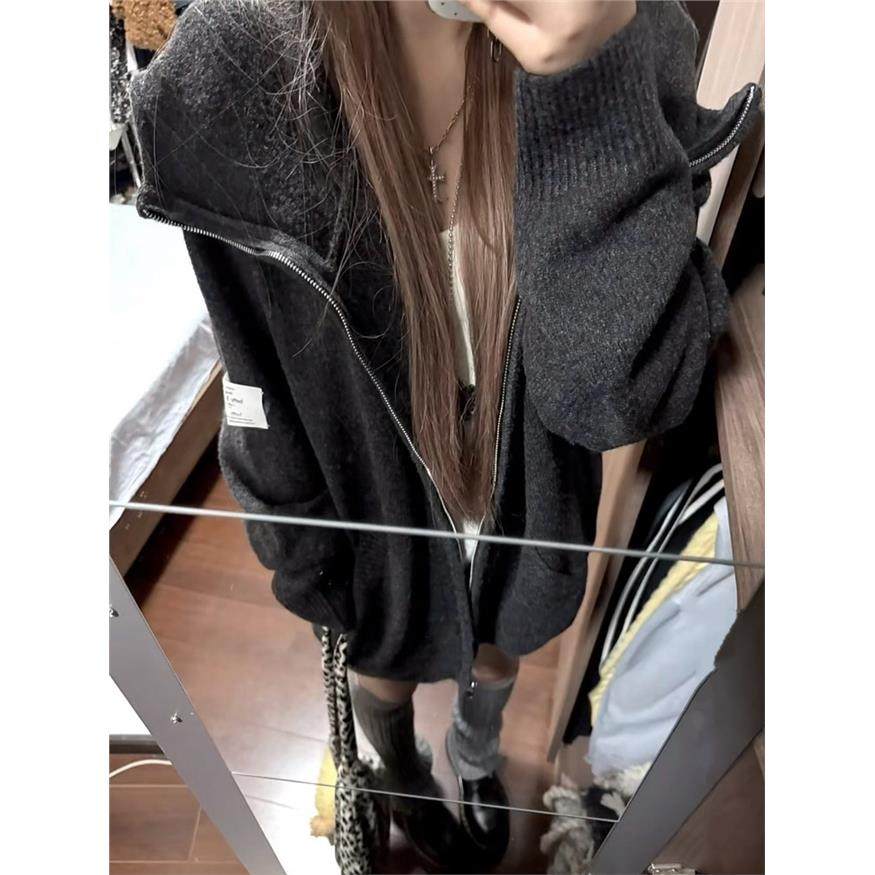 加厚版！重工连帽拉炼毛衣开衫女2025秋冬新款韩版宽松针织衫外套,女装/女士精品,毛衣,淘宝优惠券,粉丝福利购,淘宝优惠卷